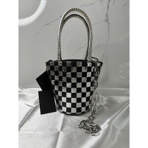 Authentic Alexander Wang Roxy Metallic Checkboard White Black Mini Bucket Bag